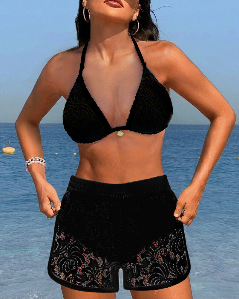 Laluna® | Conjunto de Bikini de Encaje de Color Liso
