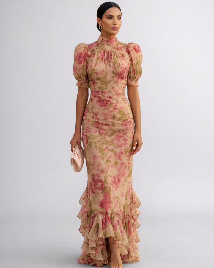 Rosario | Vestido Largo Floral en Chifón – Elegante y Romántico