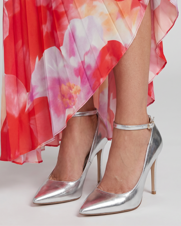 Marielle | Zapatos de Tacón Metalizados de Punta Fina con Tira de Tobillo