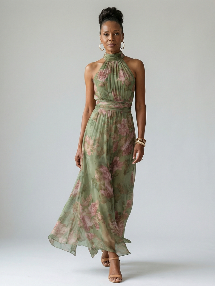 Vestido midi halter con frunce Mirelle – Chic sin esfuerzo