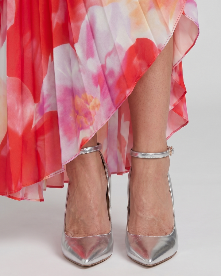 Marielle | Zapatos de Tacón Metalizados de Punta Fina con Tira de Tobillo