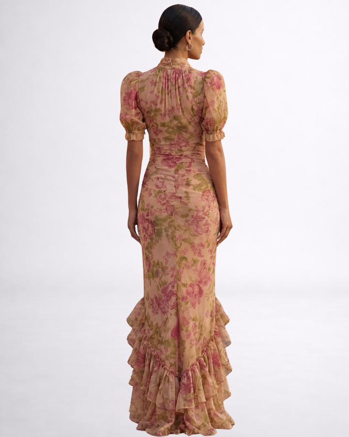 Rosario | Vestido Largo Floral en Chifón – Elegante y Romántico