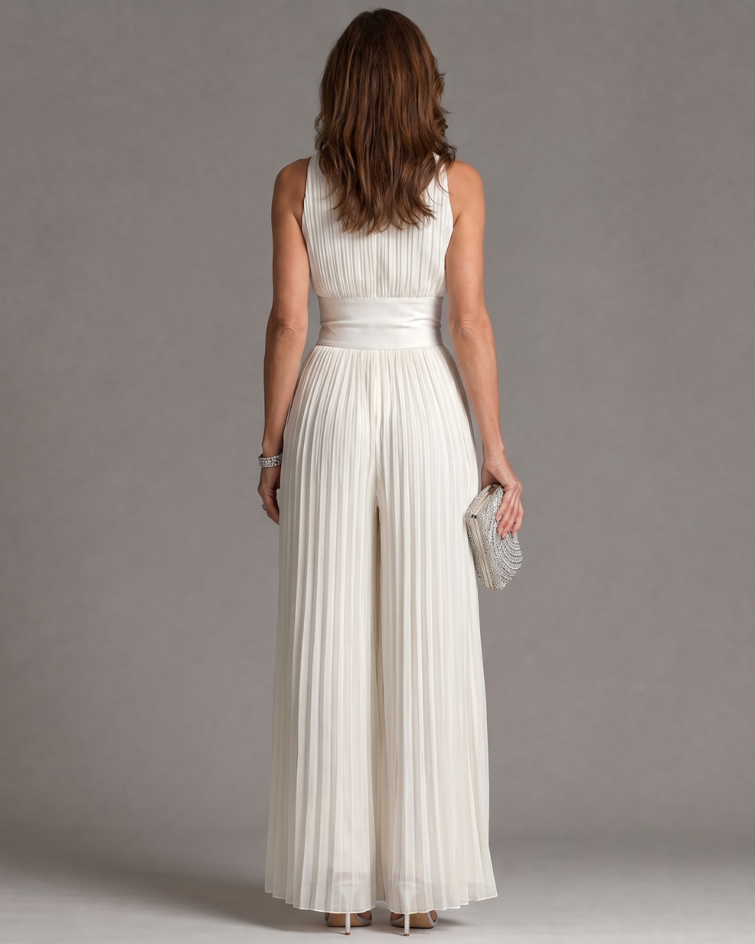 Zakira | Mono Plisado de Pierna Ancha con Cuello Halter