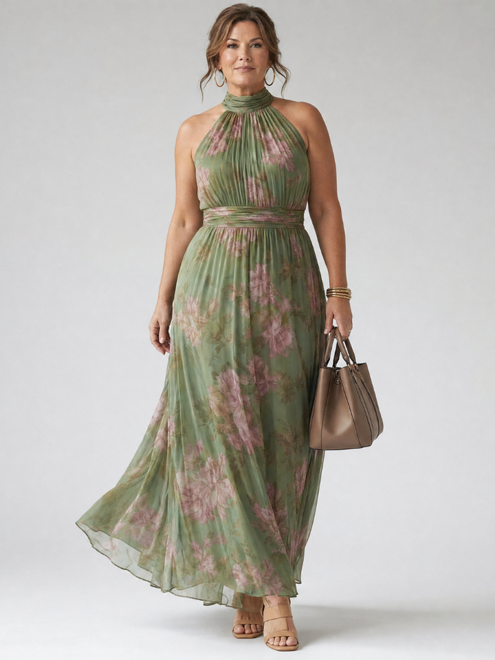 Vestido midi halter con frunce Mirelle – Chic sin esfuerzo