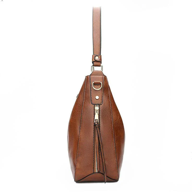 Bolso hobo de cuero lujoso con características antirrobo