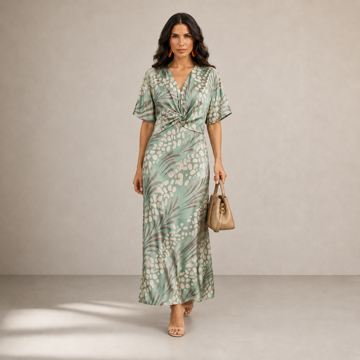 Carla™ | Vestido drapeado estampado
