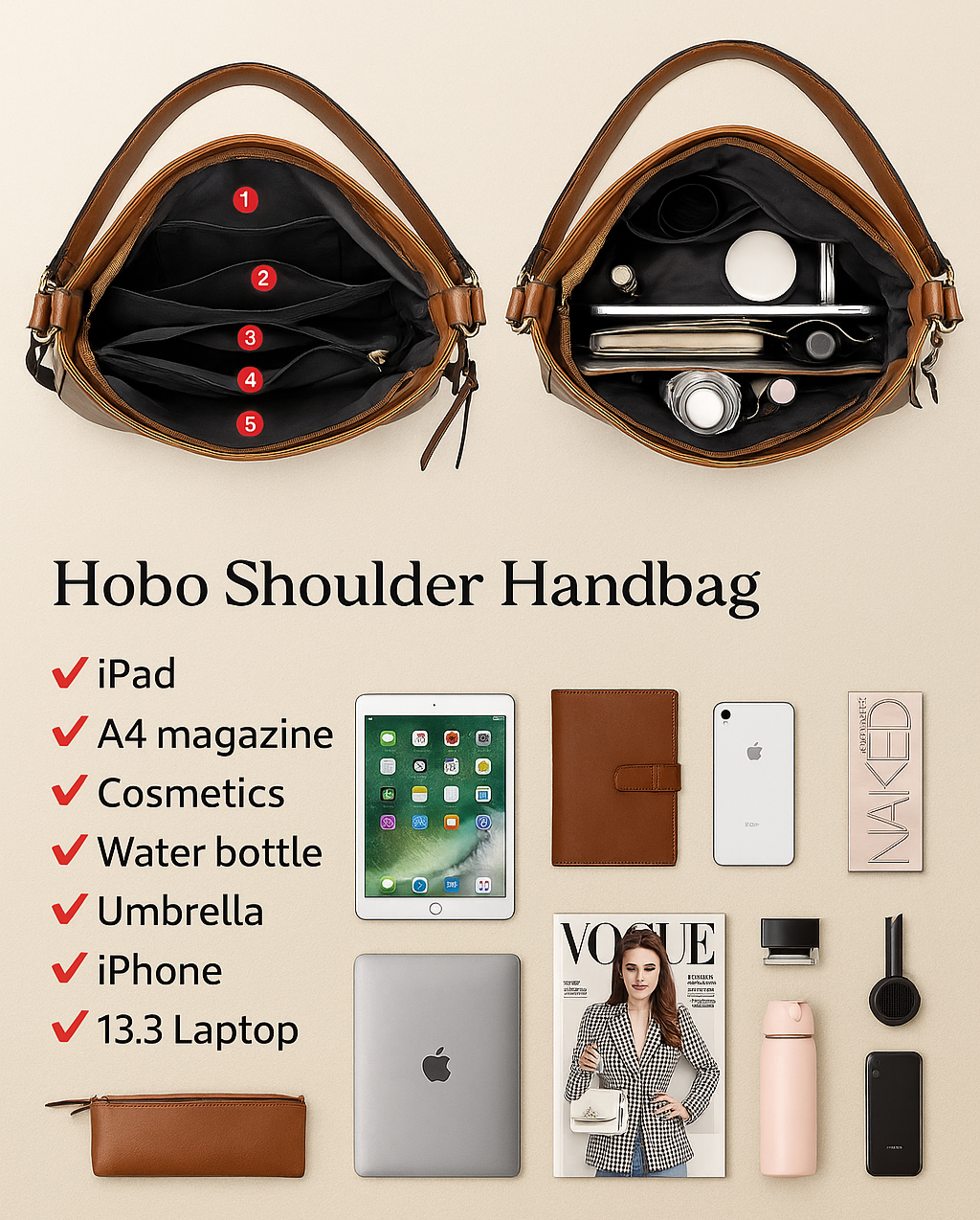 Bolso de cuero con protección antirrobo + Monedero Pouch GRATIS