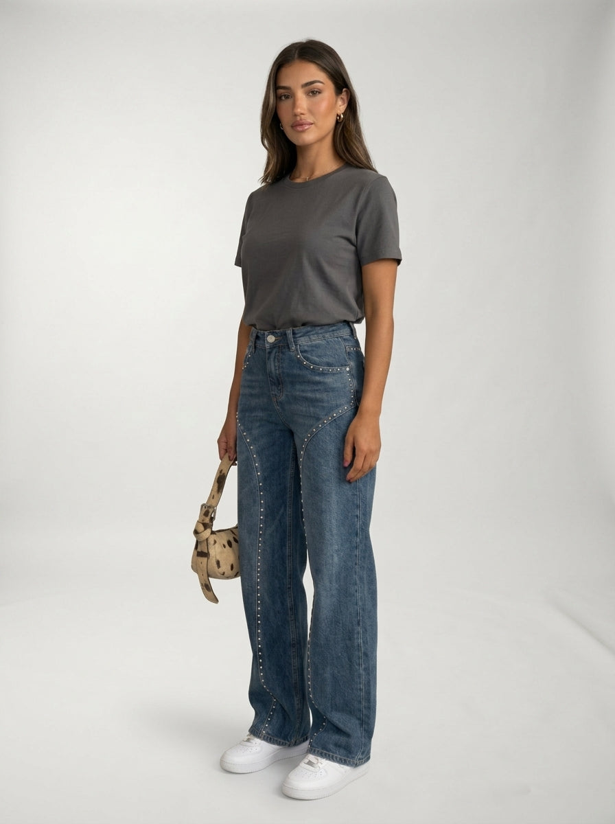 Jeans Dritti con Dettaglio Strass