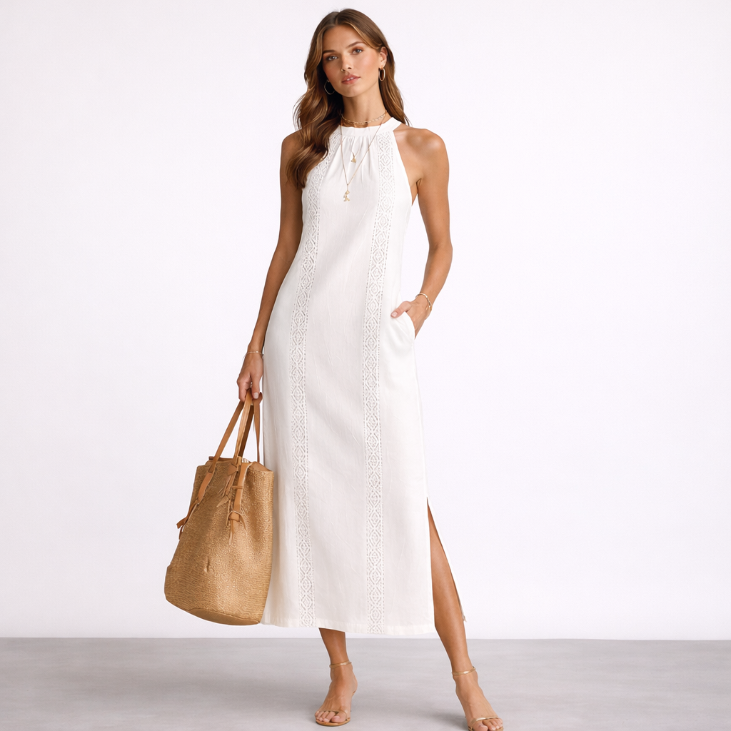 Blanca™ | Vestido midi con cuello mao