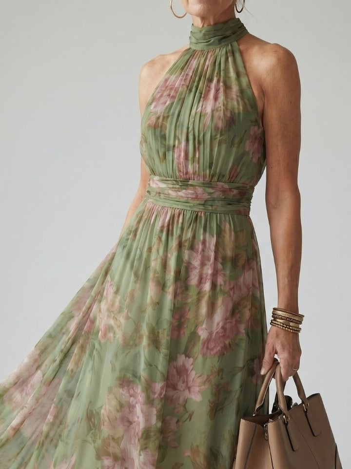 Vestido midi halter con frunce Mirelle – Chic sin esfuerzo