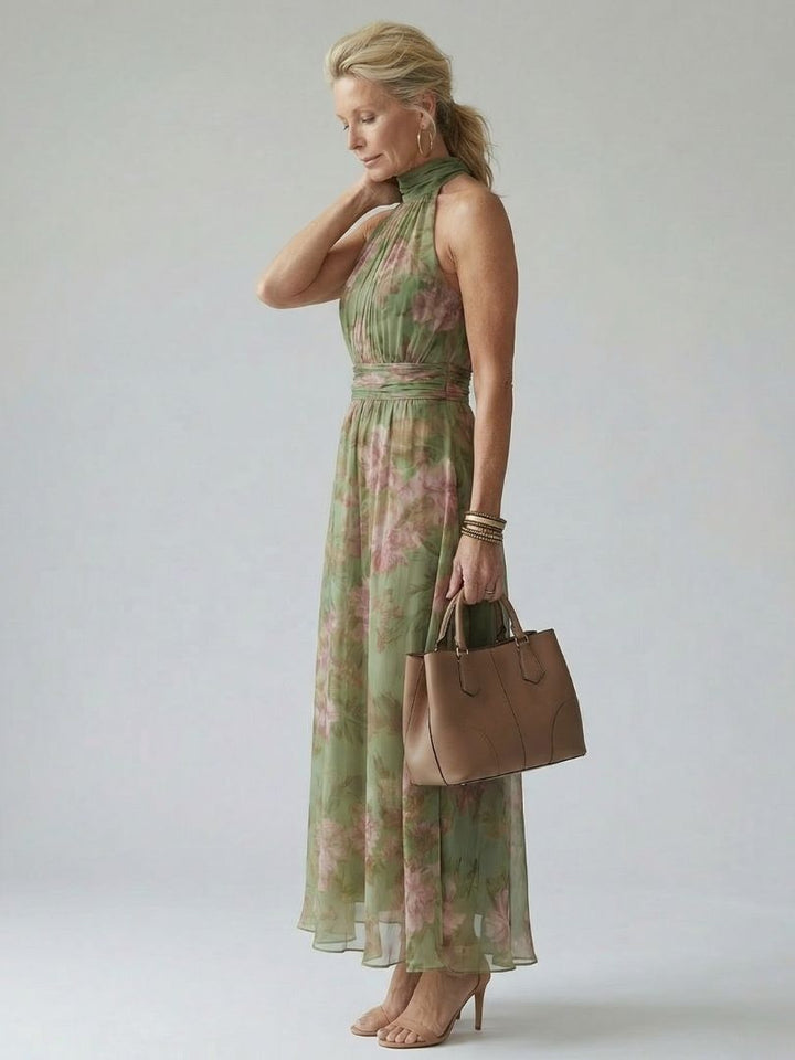 Vestido midi halter con frunce Mirelle – Chic sin esfuerzo