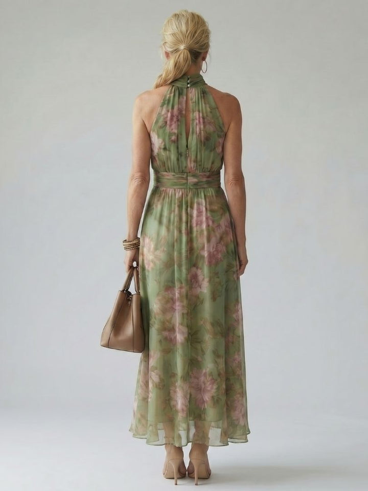 Vestido midi halter con frunce Mirelle – Chic sin esfuerzo