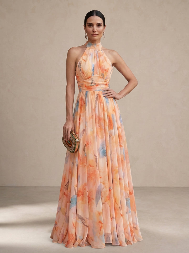 Esther™ | Abito con Scollatura all'Americana e Stampa Acquerello