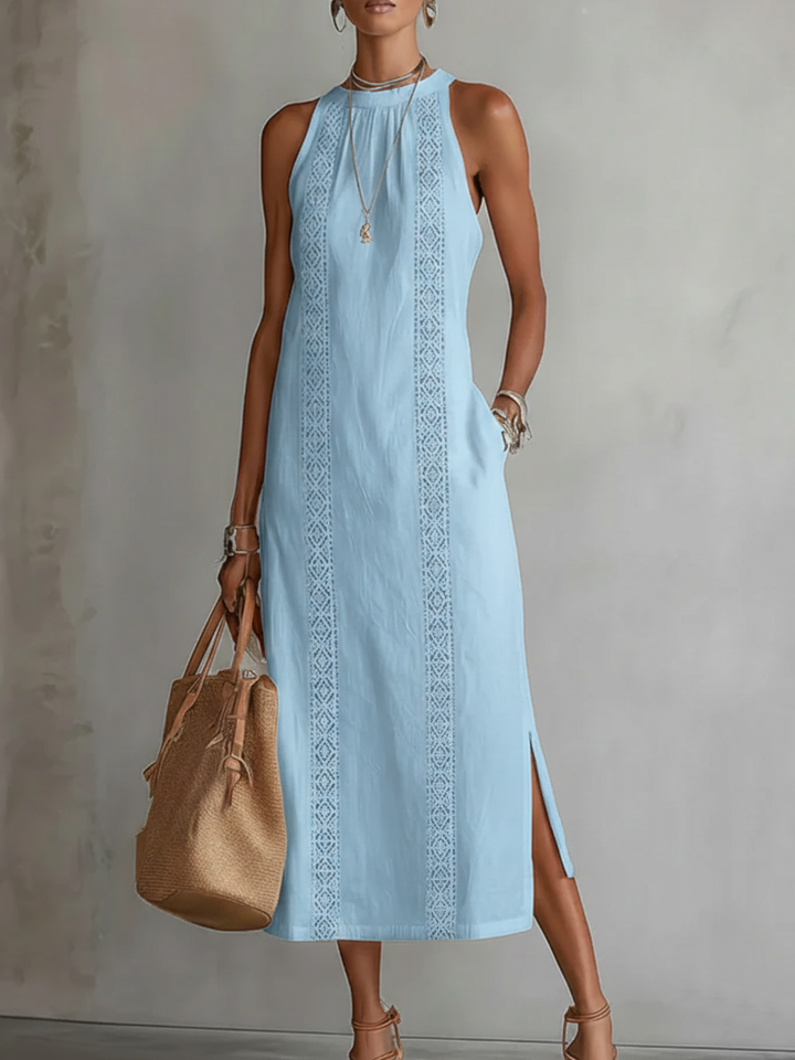 Jimena |  Vestido midi de lino con cuello mao