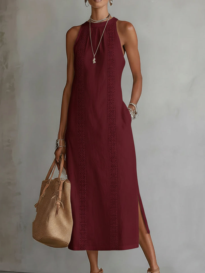 Jimena |  Vestido midi de lino con cuello mao