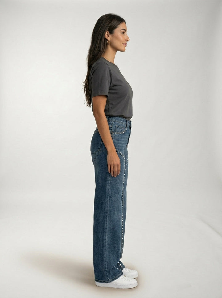 Jeans Dritti con Dettaglio Strass