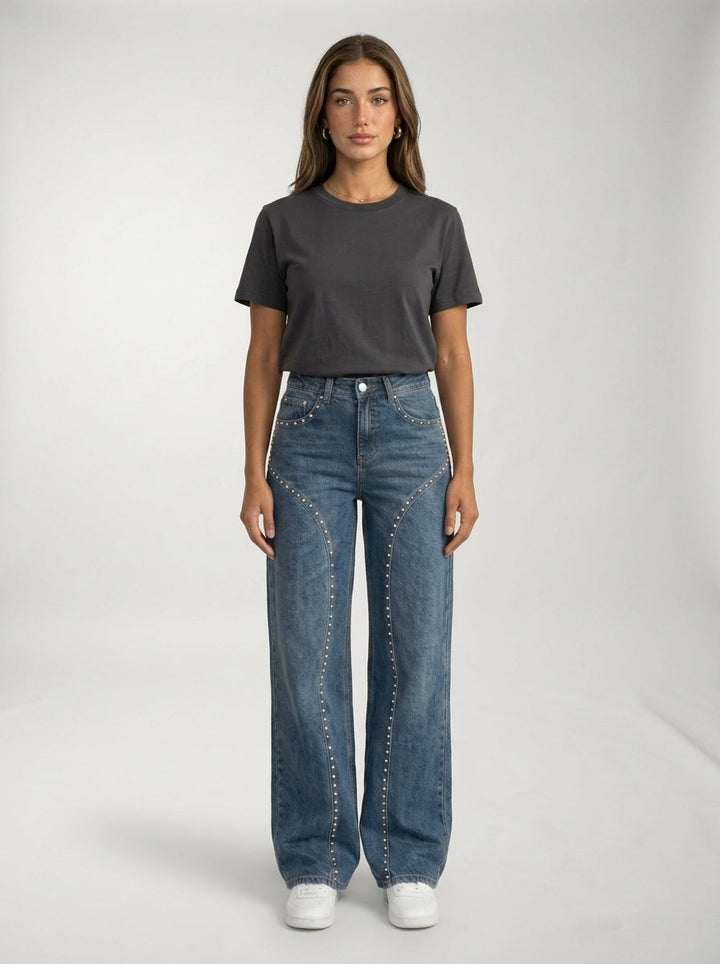 Jeans Dritti con Dettaglio Strass