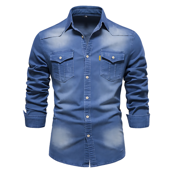 Camisa de mezclilla de algodón AdaptiveFit: confeccionada a medida para hombres